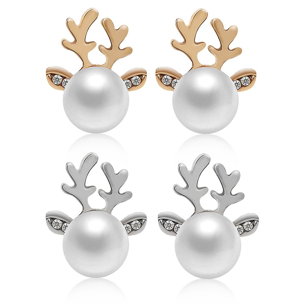 Stud Earrings Christmas Pearl Antlers Earrings