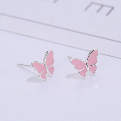 Sterling silver stud earrings literary cute butterfly stud earrings Korean fashion earrings