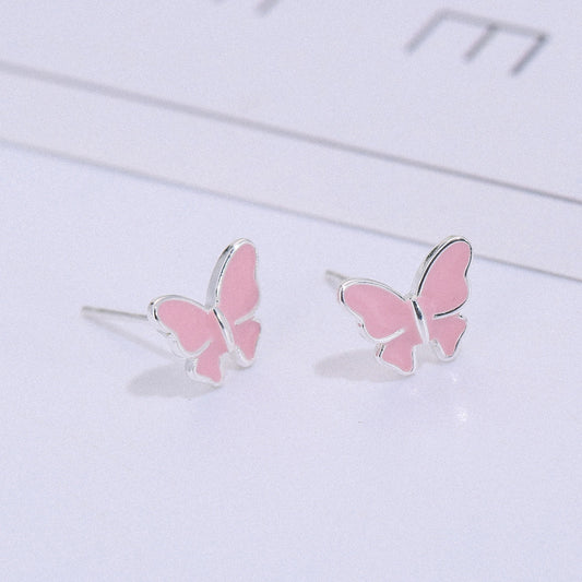 Sterling silver stud earrings literary cute butterfly stud earrings Korean fashion earrings